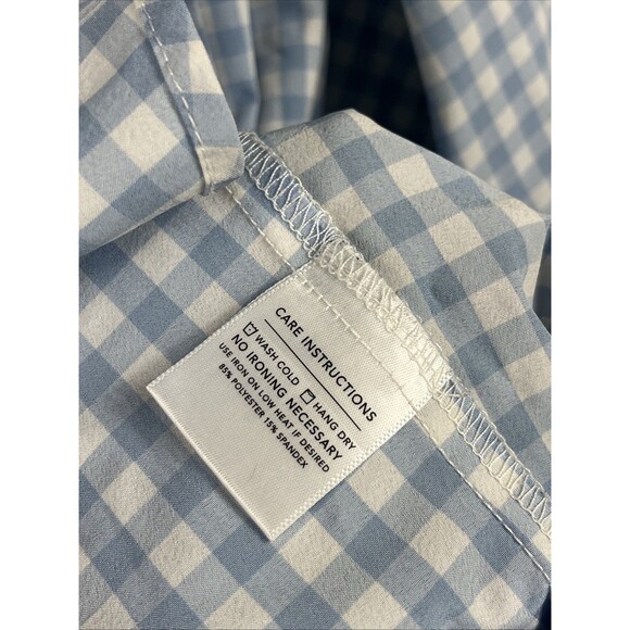 Mizzen Main Shirt Mens Medium Blue Trim Fit Gingham Check Performance Stretch - Picture 3 of 7